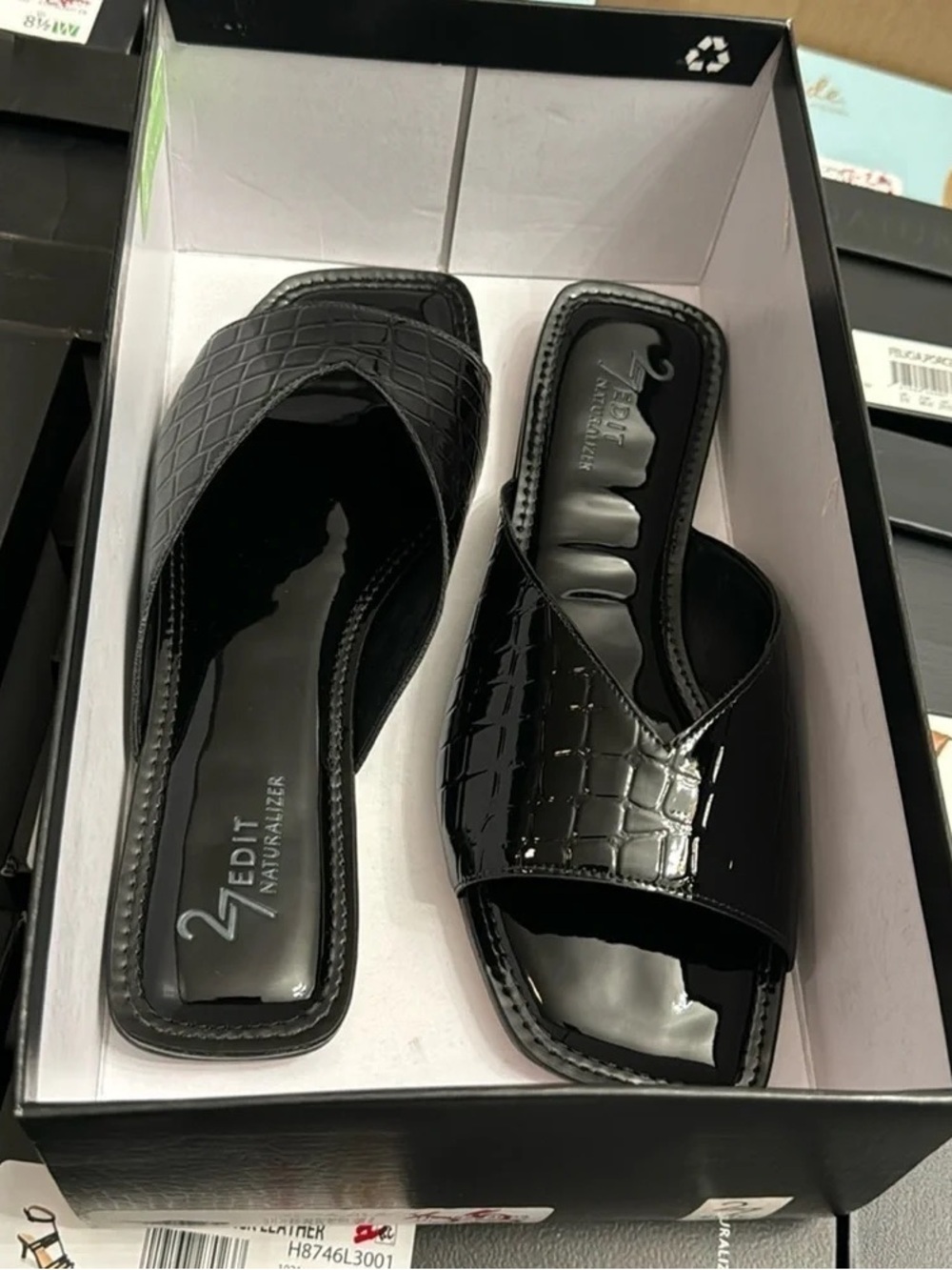 Naturalizer Women's Black Patent Croc-Effect Slide Mules
